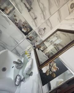 y baño con lavabo y espejo. en Meros Boutique Hotel, en Tashkent