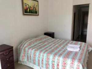 ein Schlafzimmer mit einem Bett und einem Bild an der Wand in der Unterkunft Recreio dos bandeirantes in Rio de Janeiro