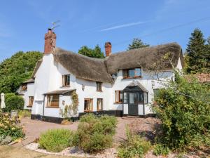 an old white cottage with a thatched roof at The Thatched Cottage in Crediton