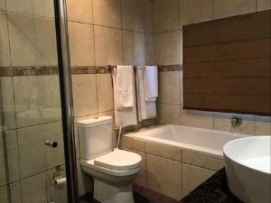 a bathroom with a toilet and a tub and a sink at 59 on Central in Johannesburg