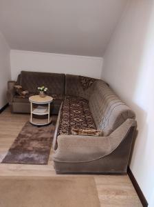 een woonkamer met een bank en een tafel bij Apartman Vukan in Bajina Bašta
