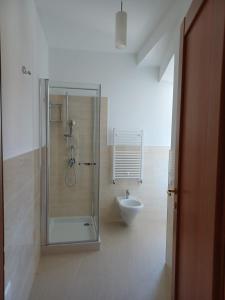 Un baño con ducha, inodoro y lavabo. en Il Colle Casa Vacanze, en Macchiagodena