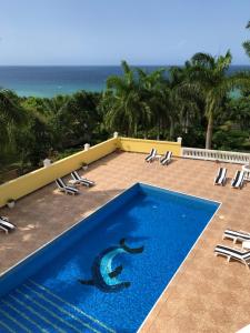 a swimming pool with a snake in the middle at Spring Garden Mobay Resort Luxurious Apartments in Montego Bay