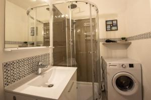 a bathroom with a sink and a washing machine at Vacances a deux pas de la plage pour quatre personnes in Plage-des-Demoiselles +7 photos