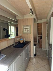 a kitchen with a sink and a counter top at Haus Sandra in Baabe