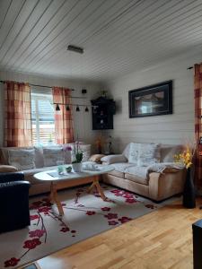 a living room with two couches and a coffee table at Egil's Vacation House in Lillehammer