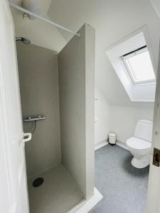 baño con aseo y ventana en aday - Charming loft studio, en Aalborg