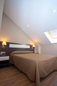 a bedroom with a large bed and a skylight at Apartahotel & Spa Jacetania in Jaca