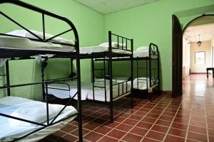 聖塔安娜的住宿－Ricks hostel Santa Ana，一间客房内设有四张双层床的房间