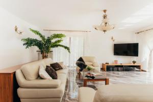 a living room with a couch and a tv at Zarabie Residence in Myślenice