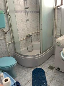 ein Bad mit einer Dusche, einem WC und einem Waschbecken in der Unterkunft Guest House Ohrid Trpeski in Ohrid