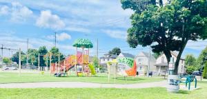 Falls House Downtown Niagara Falls Canada في شلالات نياجارا: حديقة بها ملعب مع زلاجة