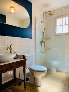 a bathroom with a toilet and a sink and a shower at The Gate House & Winery in Santenay