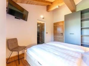 a bedroom with a bed and a chair and a television at AlmApARTment Mauterndorf Pichl 9-4 in Mauterndorf