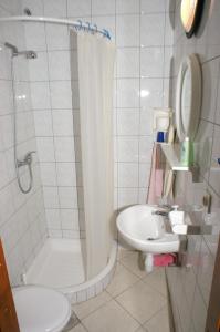 a bathroom with a shower and a sink and a toilet at Apartments by the sea Mudri Dolac, Hvar - 4042 in Vrbanj