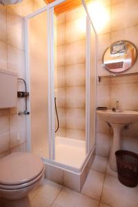 a bathroom with a shower and a toilet and a sink at Double Room Mandre 3557b in Kolan