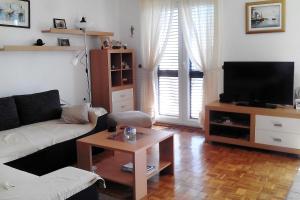 uma sala de estar com um sofá e uma televisão em Apartments by the sea Sepurine, Prvic - 4238 em Prvic Sepurine