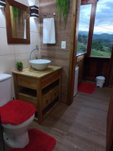 a bathroom with a sink and a toilet at CABANA PARAÍSO in Santo Amaro da Imperatriz
