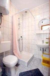 a bathroom with a toilet and a shower and a sink at Apartments by the sea Zaton Veliki, Dubrovnik - 2107 in Zaton