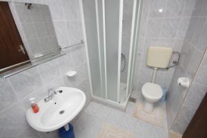a bathroom with a shower and a sink and a toilet at Apartments and rooms by the sea Zaton Veliki, Dubrovnik - 2110 in Zaton