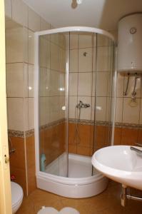 a bathroom with a shower and a toilet and a sink at Apartments by the sea Sepurine, Prvic - 4237 in Prvić Šepurine