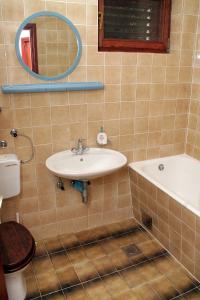 ein Badezimmer mit einem Waschbecken, einem Spiegel und einem WC in der Unterkunft Apartments by the sea Zablace, Sibenik - 4222 in Zablaće