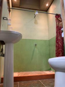 La salle de bains est pourvue d'un lavabo et de toilettes. dans l'établissement Gardens House, Airport Juan Santamaría, Alajuela, San José, à Alajuela