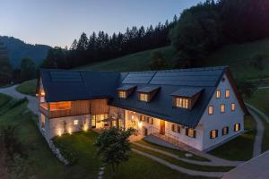 an aerial view of a house with a black roof at Landhaus Obersteinriegl in Gaflenz