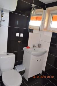 een badkamer met een wit toilet en een wastafel bij Laguna in Rusinowo