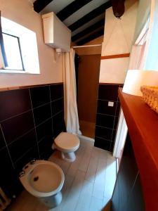 Baño pequeño con aseo y lavamanos en Charming 4-Bed Cottage 15 minutes from Florence en Impruneta