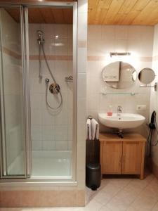 a bathroom with a shower and a sink at Appartement Seppi in Innsbruck