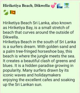 a screenshot of a text message about a beach in the south of sittuana at Seacoast Sanctuary Beach Hotel in Hiriketiya