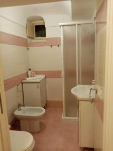 y baño con aseo, lavabo y ducha. en LA CASA DI TITTA, en Pantelleria
