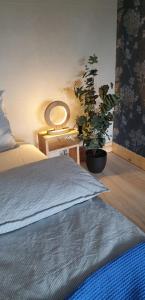 - une chambre avec un lit et une plante en pot dans l'établissement Stark House Gallery, à Borsk