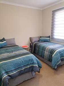 1 Schlafzimmer mit 2 Betten und einem Fenster in der Unterkunft Muizenberg Mountain View Apartment in Kapstadt
