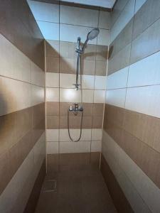 a shower with a shower head in a bathroom at Casa Marci Teo in Moieciu de Jos