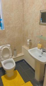 een badkamer met een toilet en een wastafel bij Manchester Old Trafford Apartment in Manchester