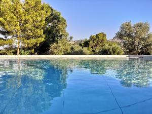 a pool of water with trees in the background at Chrysanthi Villa, Living in Nature in vlicha