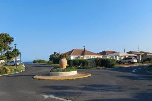 ヘルマナスにあるFirst Group Hermanus Beach Clubの道の真ん中に花瓶が置かれた通り