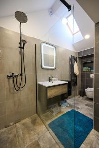 a bathroom with a sink and a glass shower at Apartment P42 in Slovenj Gradec