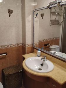 een badkamer met een wastafel en een spiegel bij Apartamento en escarrilla, sallent de gallego in Sallent de Gállego