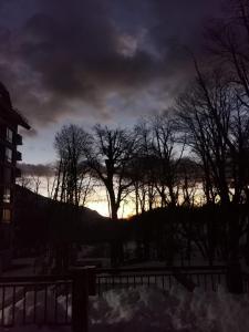 uma vista para um pôr-do-sol com árvores e neve em DEPARTAMENTOS TERMAS DE CHILLAN em Nevados de Chillan