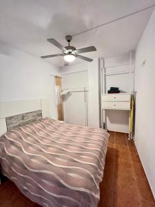 ロス・クリスティアーノスにあるLa Gavota Apartmentのベッドルーム1室(ベッド1台、シーリングファン付)
