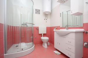 uma casa de banho com um WC, um chuveiro e um lavatório. em Apartments with a parking space Stari Grad, Hvar - 5730 em Stari Grad