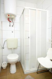 een witte badkamer met een toilet en een douche bij Apartments by the sea Zadar - Diklo, Zadar - 5911 in Zadar