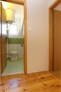 a bathroom with a toilet and a door open at Apartment Zuljana 4576a in Žuljana