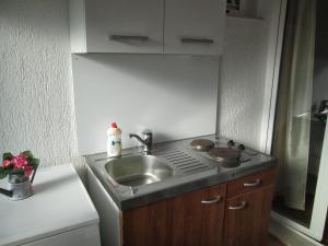 a small kitchen with a sink and a counter top at Apartments and rooms with parking space Nin, Zadar - 5805 in Nin