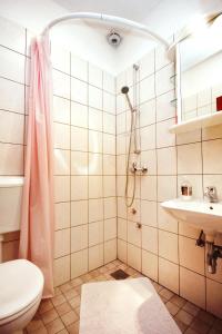 a bathroom with a shower and a toilet and a sink at Apartments by the sea Orebic, Peljesac - 4496 in Orebić