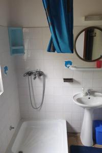 uma casa de banho com um chuveiro, um lavatório e uma banheira em Studio Dingac - Potocine 4533a em Potomje