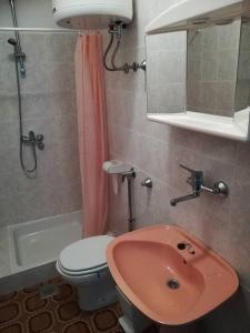 uma casa de banho com um lavatório rosa e um WC. em Apartments by the sea Grscica, Korcula - 4487 em Prizba